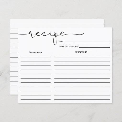 Simple Calligraphy Bridal Shower Recipe Card | Zazzle