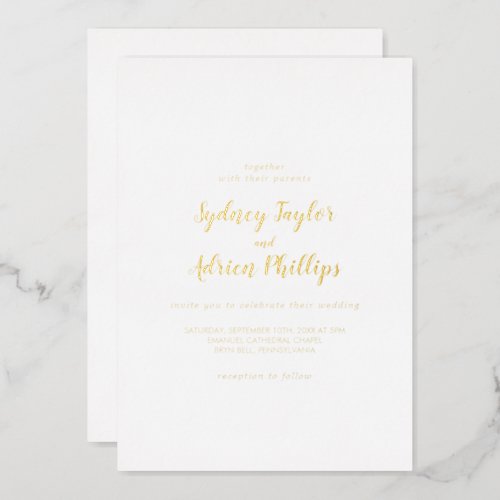 Simple Calligraphy Casual Wedding Gold Foil Invitation