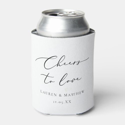 Simple Calligraphy Cheers to Love Wedding Can Cooler