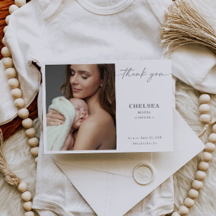 Simple Calligraphy Chic Baby Photo Thank You Card