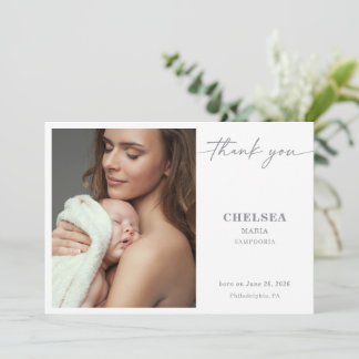 Simple Calligraphy Chic Baby Photo Thank You Card