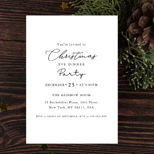 Simple Calligraphy Christmas Eve Dinner Party Invitation