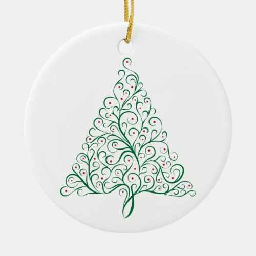 Simple Calligraphy Christmas Tree Design Ceramic Ornament