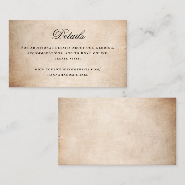 Simple Calligraphy Details Rustic Parchment Paper Enclosure Card (Front/Back)