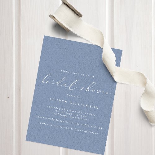 Simple Calligraphy Dusty Blue Bridal Shower Invita Invitation