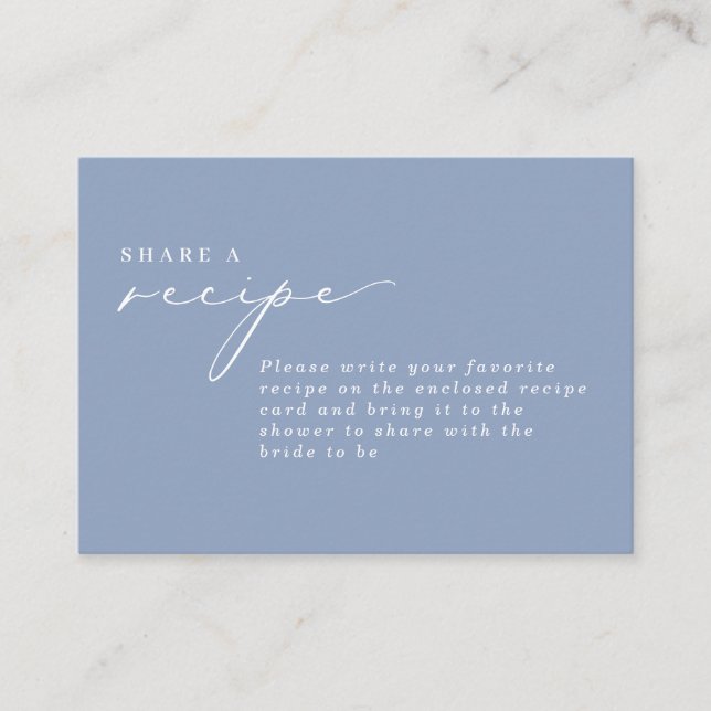 Simple Calligraphy Dusty Blue Bridal Shower Recipe Enclosure Card (Front)