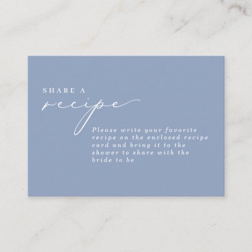 Simple Calligraphy Dusty Blue Bridal Shower Recipe Enclosure Card