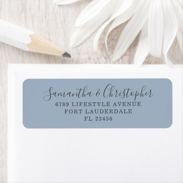 Simple Calligraphy Dusty Blue Wedding Label (Insitu)