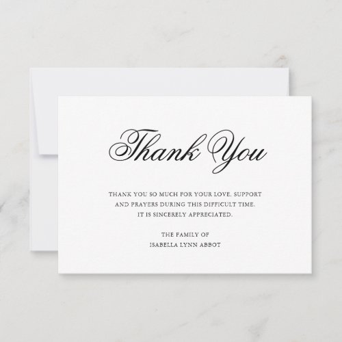 Simple Calligraphy Elegant Funeral Acknowledgment Thank You Card