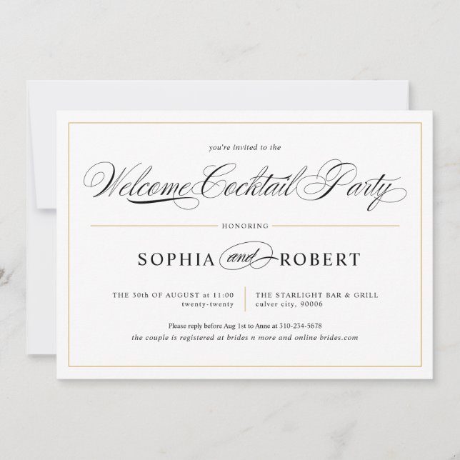 Simple Calligraphy Elegant Welcome Cocktail Party Invitation (Front)