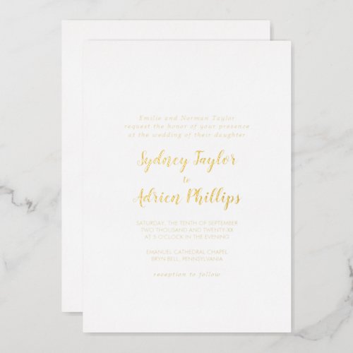 Simple Calligraphy Formal Wedding Gold Foil Invitation