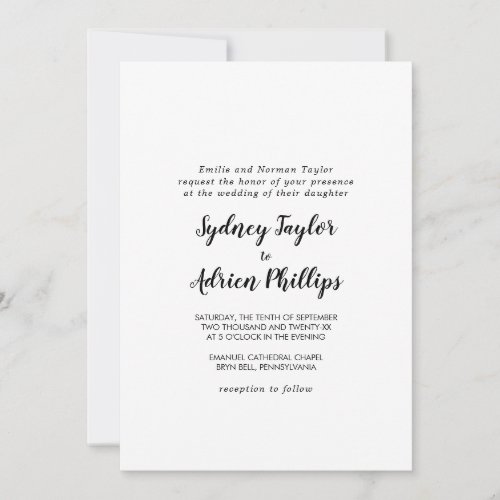 Simple Calligraphy Formal Wedding Invitation