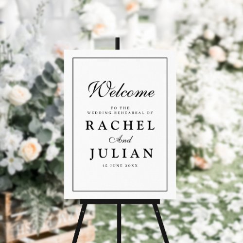 simple calligraphy frame wedding rehearsal sign