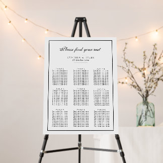 simple calligraphy frame wedding seating chart foam board