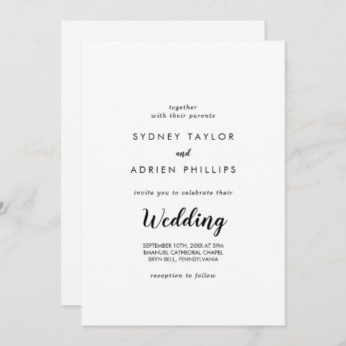 Simple Calligraphy Front and Back Wedding Invitation