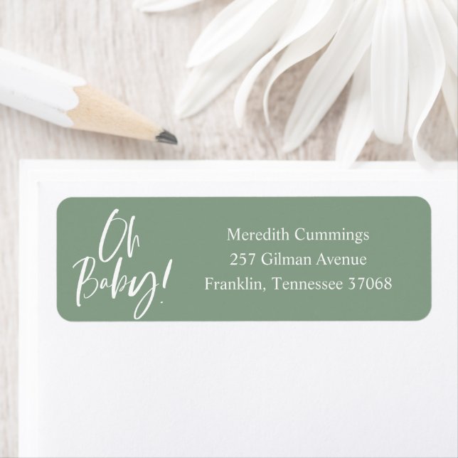 Simple Calligraphy Gender Neutral Baby Shower Label (Insitu)