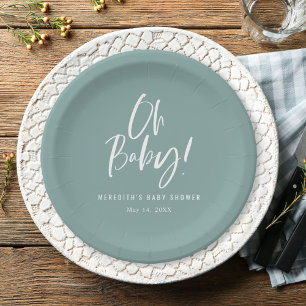 Simple Calligraphy Gender Neutral Baby Shower Paper Plates