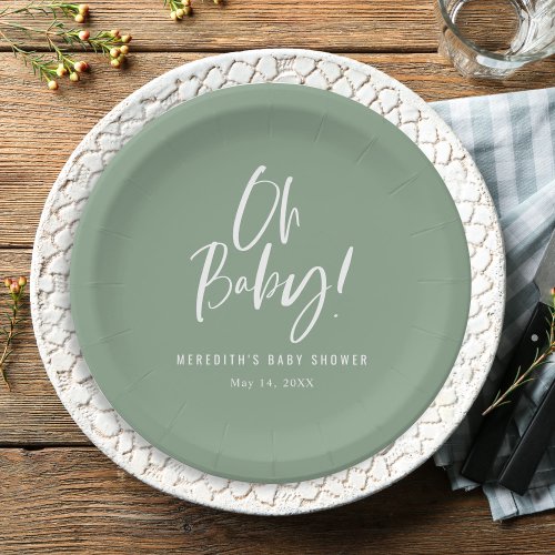 Simple Calligraphy Gender Neutral Baby Shower Paper Plates