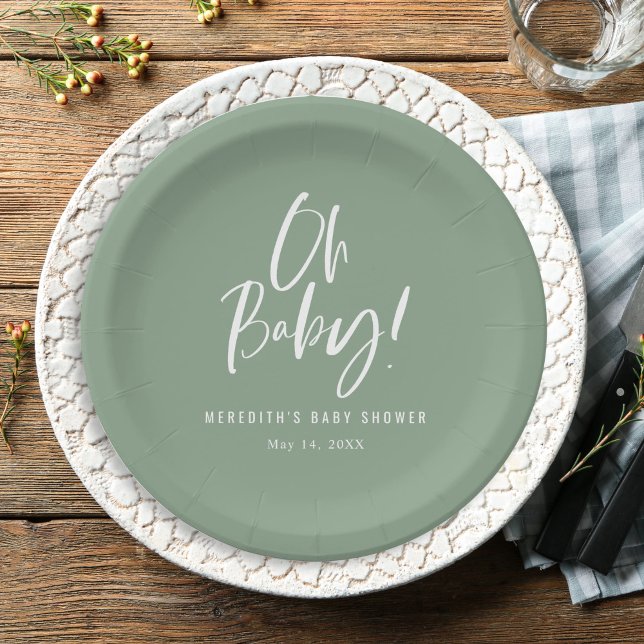 Simple Calligraphy Gender Neutral Baby Shower Paper Plates (Creator Uploaded)