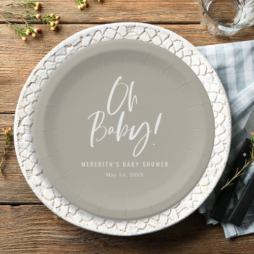 Simple Calligraphy Gender Neutral Baby Shower Paper Plates