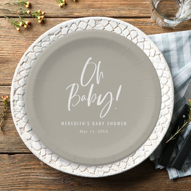 Simple Calligraphy Gender Neutral Baby Shower Paper Plates (Creator Uploaded)