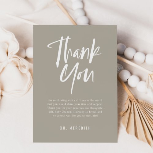 Simple Calligraphy Gender Neutral Baby Shower Thank You Card