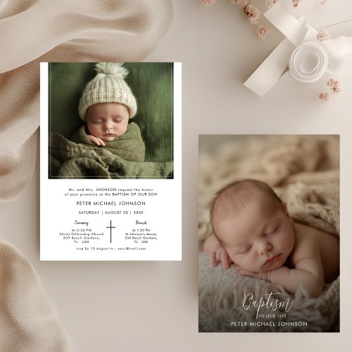 Simple Calligraphy Gender Neutral Baptism Photo  Invitation