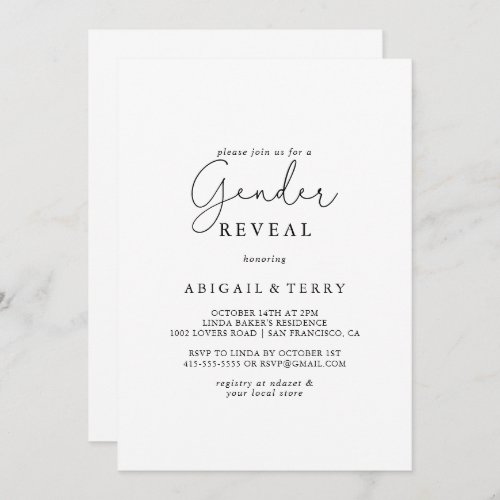 Simple Calligraphy Gender Reveal Party   Invitation