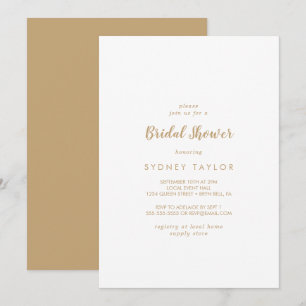 Simple Calligraphy   Gold Back Bridal Shower Invitation
