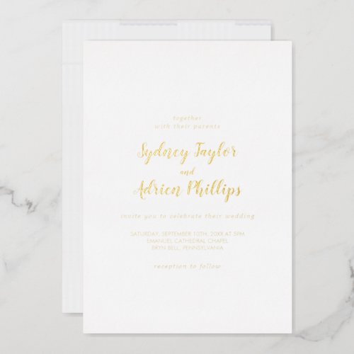 Simple Calligraphy Gold Back Casual Wedding Gold  Foil Invitation