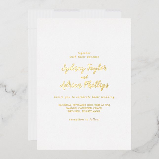 Simple Calligraphy Gold Back Casual Wedding Gold  Foil Invitation (Envelope)