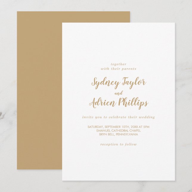 Simple Calligraphy|Gold Back Casual Wedding Invitation (Front/Back)