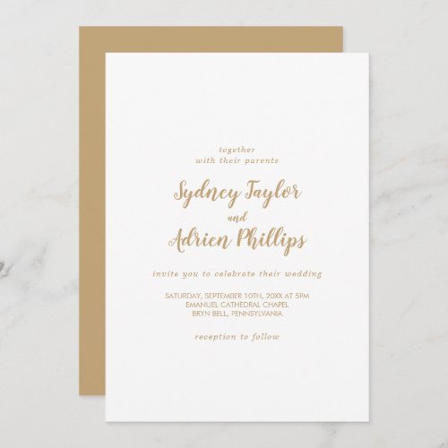 Simple CalligraphyGold Back Casual Wedding Invitation