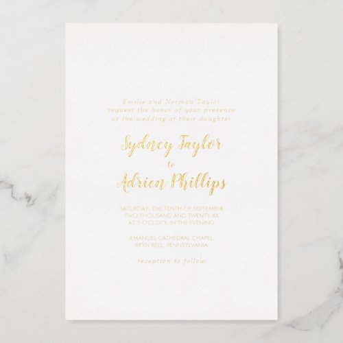 Simple Calligraphy Gold Back Formal Wedding Gold  Foil Invitation