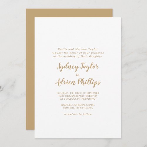 Simple CalligraphyGold Back Formal Wedding Invitation