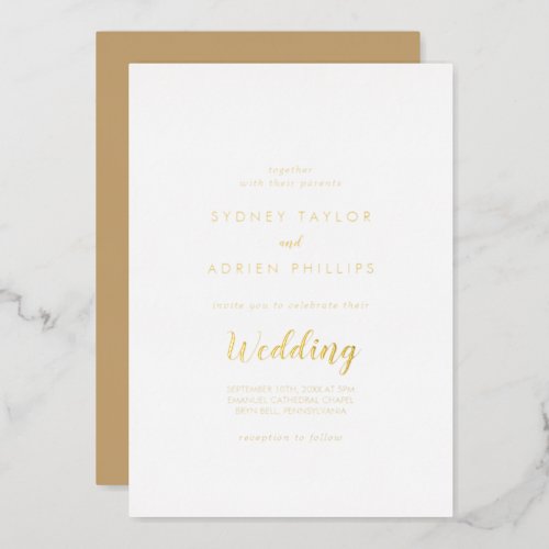 Simple Calligraphy  Gold Back Informal Wedding Foil Invitation