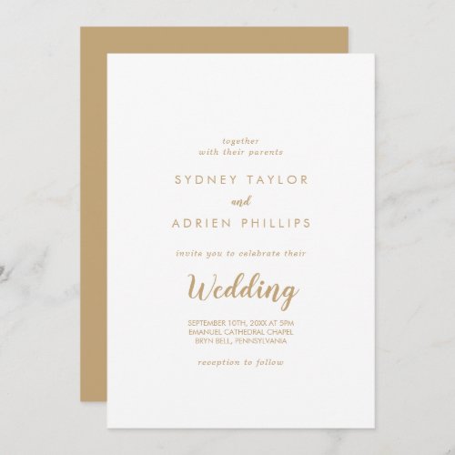 Simple CalligraphyGold Back Informal Wedding Invitation