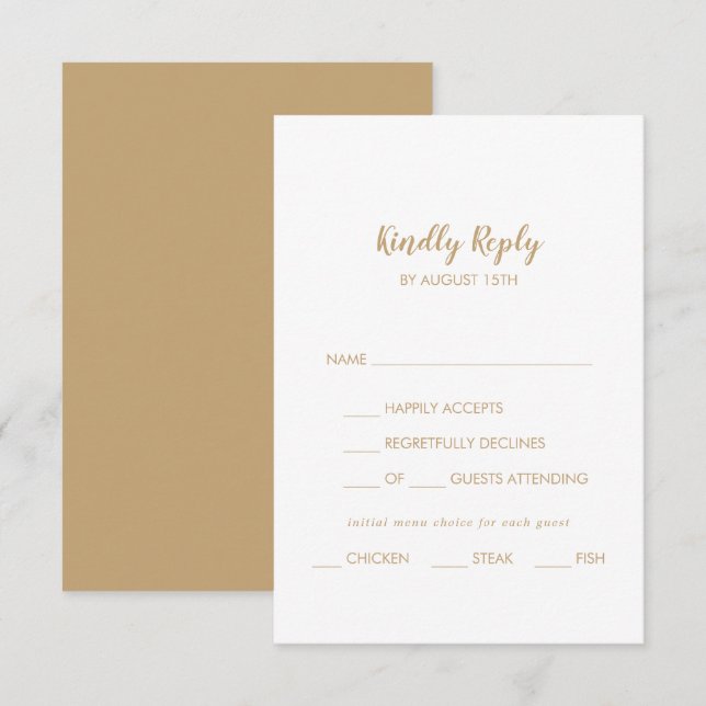 Simple Calligraphy|Gold Back Menu Choice RSVP (Front/Back)