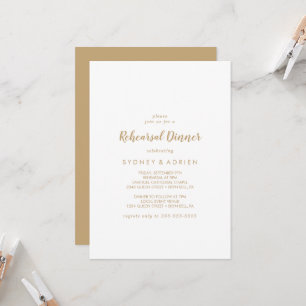 Simple Calligraphy Gold Back Rehearsal Dinner Invitation