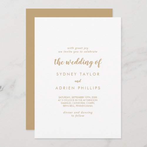 Simple CalligraphyGold Back The Wedding Of Invitation