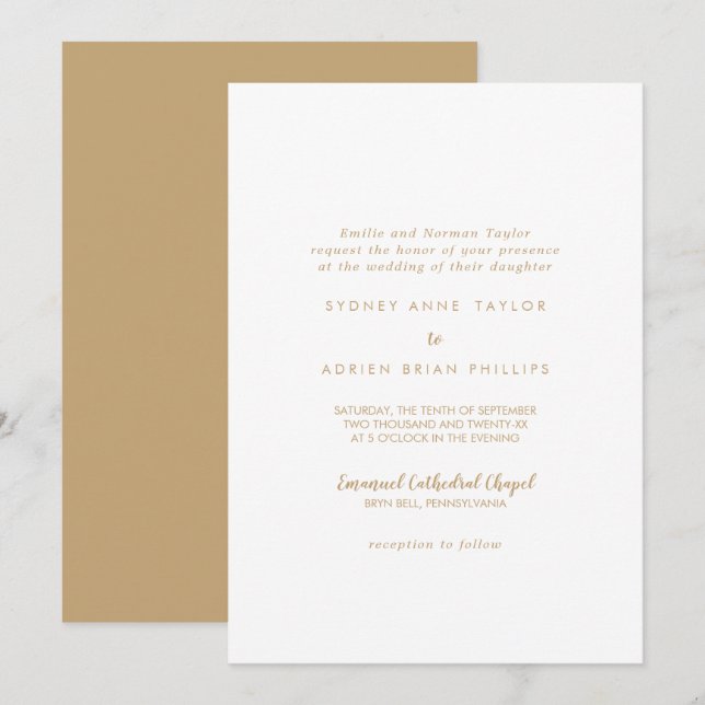 Simple Calligraphy|Gold Back Traditional Wedding Invitation (Front/Back)
