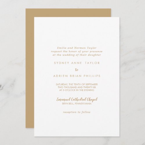 Simple CalligraphyGold Back Traditional Wedding Invitation