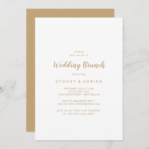 Simple CalligraphyGold Back Wedding Brunch Invitation