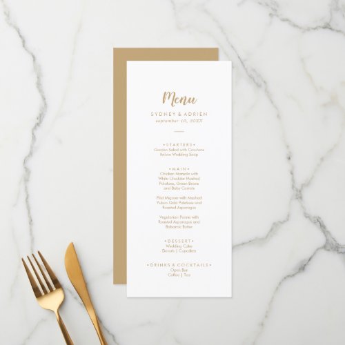 Simple CalligraphyGold Back Wedding Dinner Menu