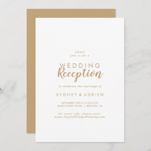 Simple Calligraphy Gold Back Wedding Reception Invitation
