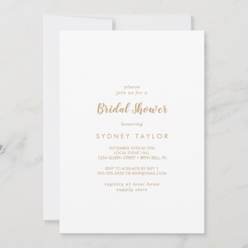 Simple Calligraphy  Gold Bridal Shower Invitation