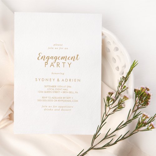 Simple Calligraphy  Gold Engagement Party Invitation