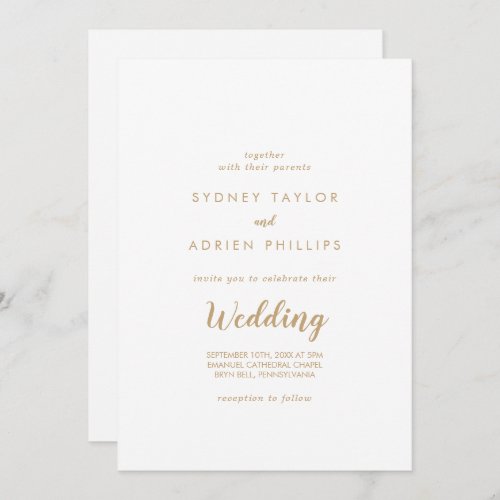 Simple CalligraphyGold Front and Back Wedding Invitation