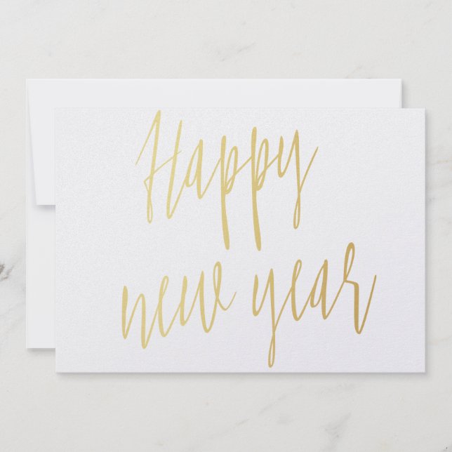 Simple calligraphy gold "Happy new year Holiday Card (Front)