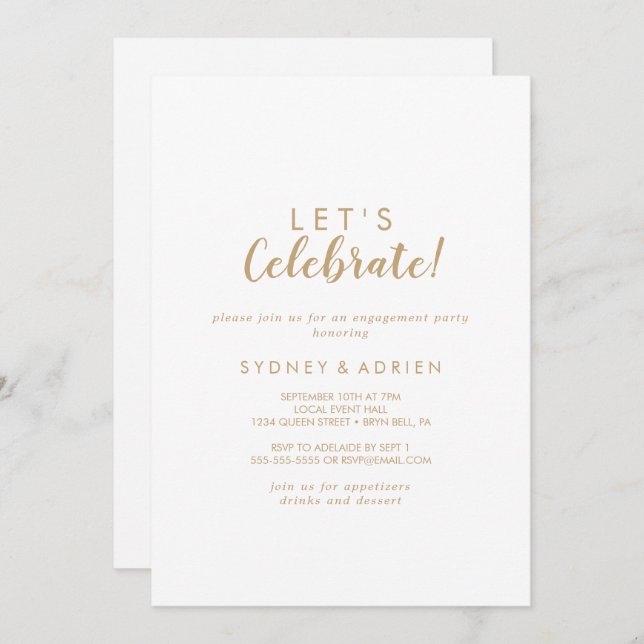 Simple Calligraphy|Gold Let's Celebrate Party Invitation (Front/Back)
